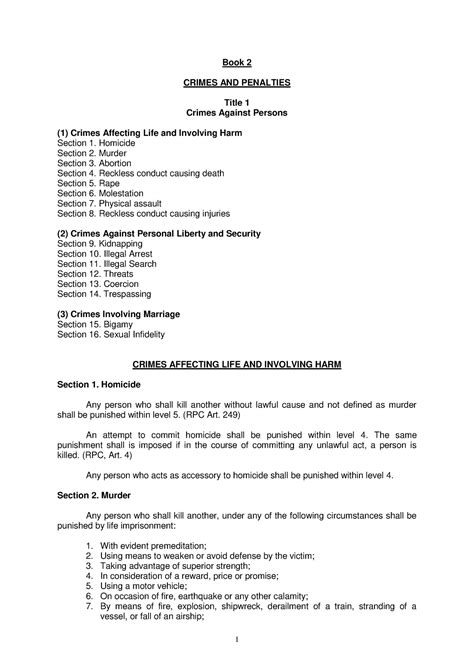 Book 2 CRIMES AND PENALTIES Crimes Against Persons.
